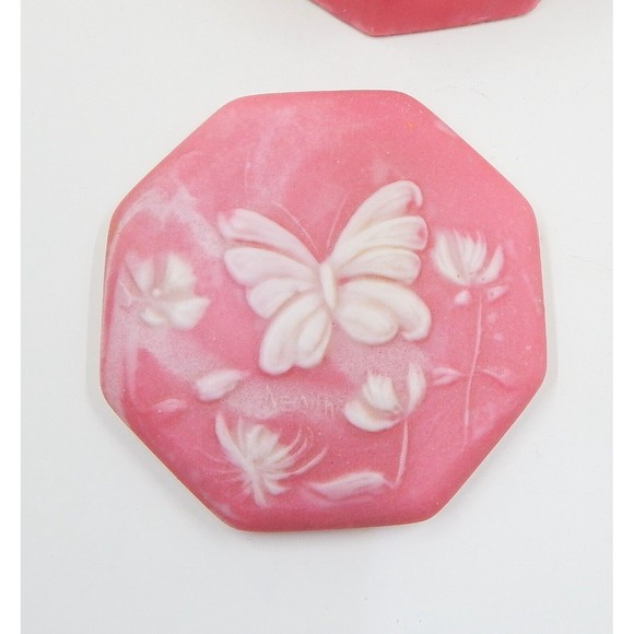 Incolay Pink Stone Butterfly Octagonal Trinket Vanity Dresser Box Signed Nemeth - Picture 6 of 12